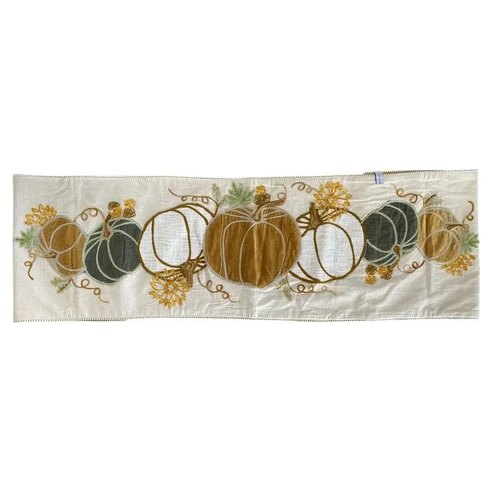 Storehouse Fall Harvest Embroidered With Velvet Applique Pumpkins 70
